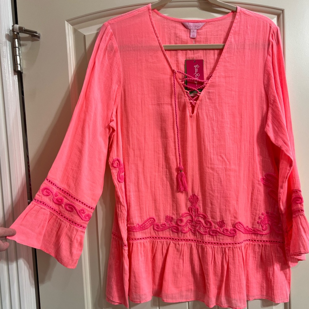 Lilly Pulitzer Coral Tunic with Embroidery